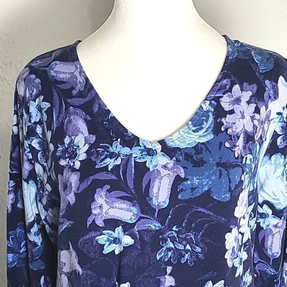Isaac Mizrahi Shades of Blue Aysemetrical Tunic Top, Ruffled Hemline, Size Large - Picture 5 of 12
